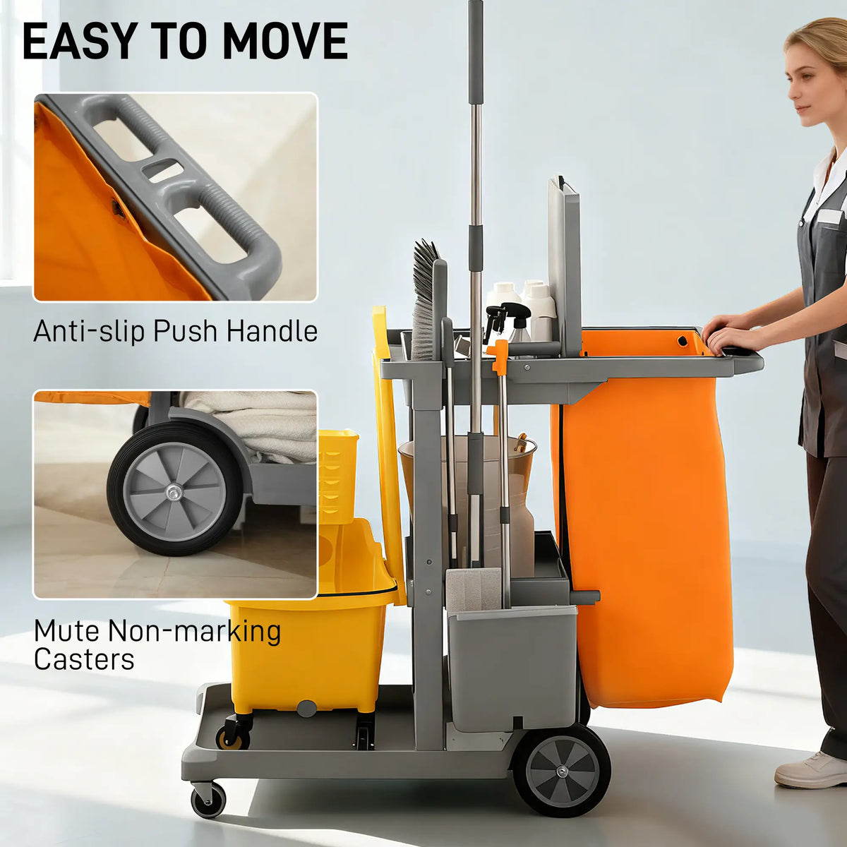 Commercial Janitorial Cart, 3 Tier Shelves, Grey Household Supplies at Gallery Canada