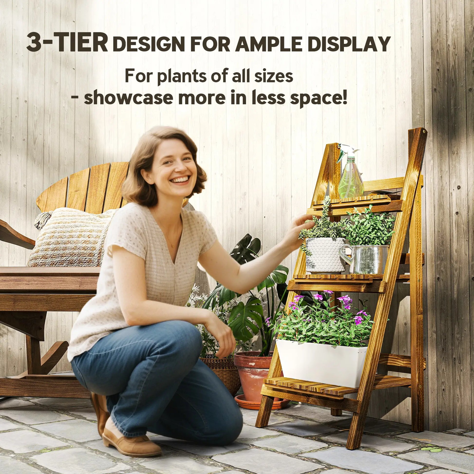 Foldable 3-Tier Wooden Plant Stand, Garden Indoor Outdoor, 16" x 15" x 37" Plant Stands at Gallery Canada