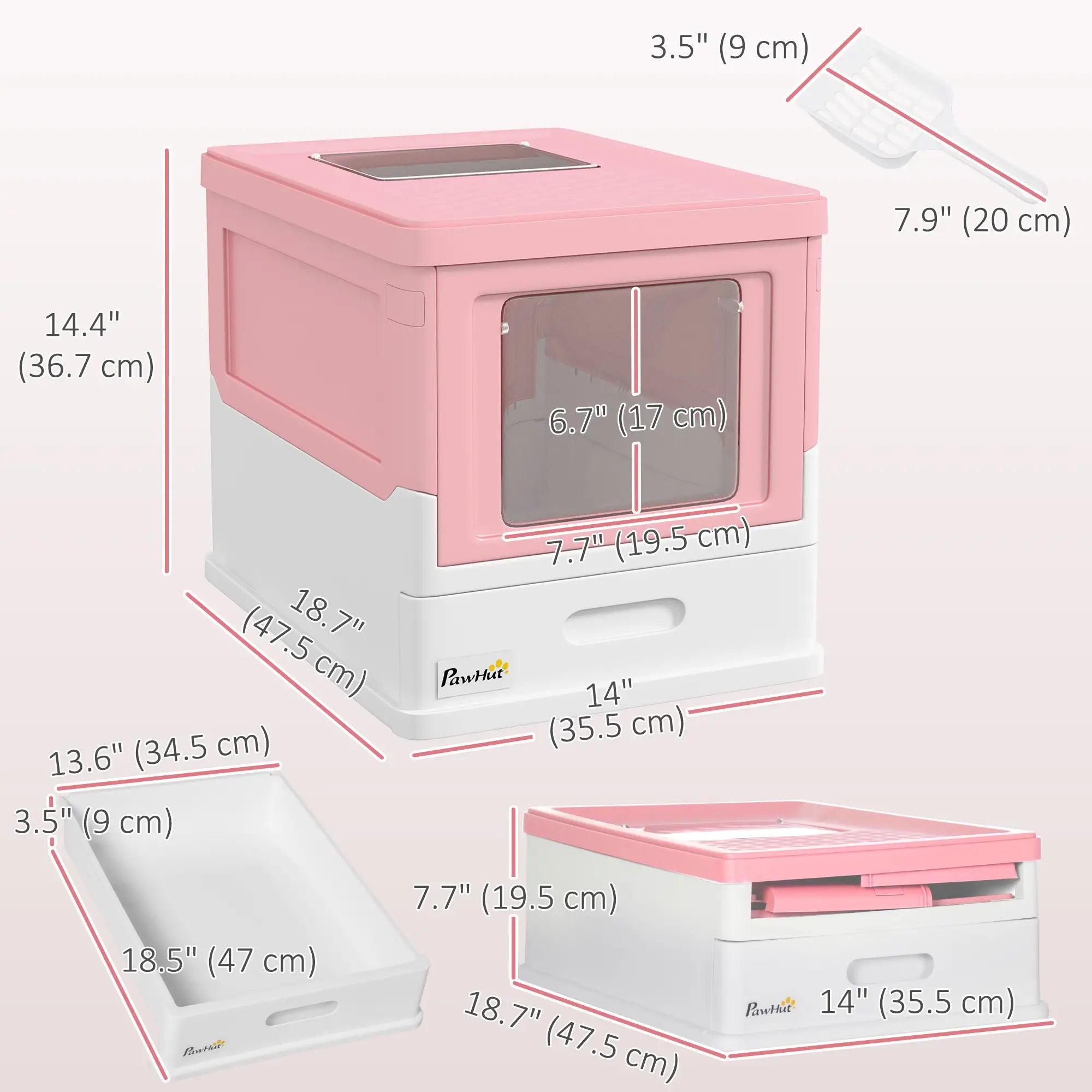 Enclosed Kitty Litter Box, Large, with Scoop, Tray, Pink Cat Litter Box Enclosures at Gallery Canada