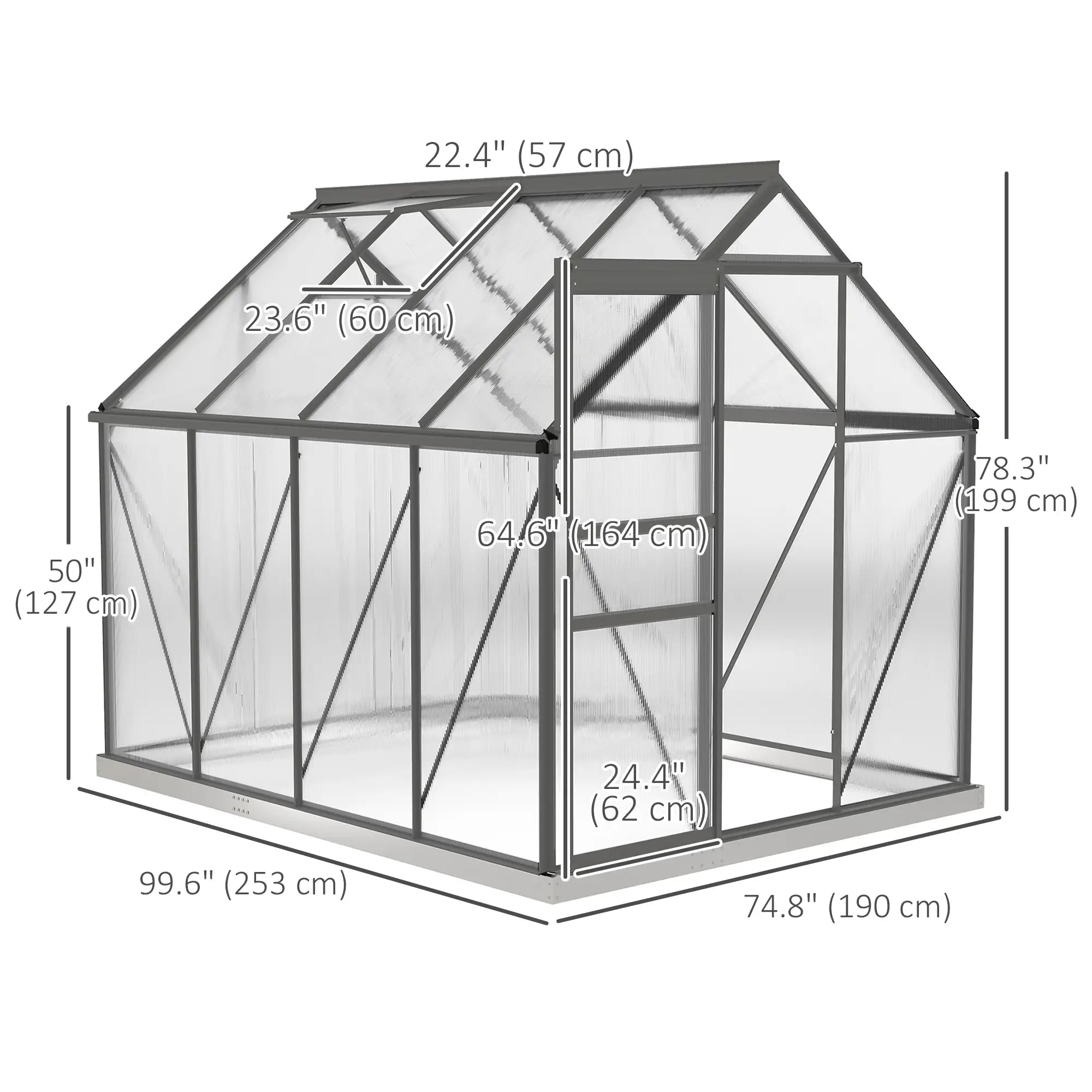 6' x 8' x 6.5' Polycarbonate Greenhouse, Walk-in, Adjustable Roof Vent, Charcoal Grey Walk In Greenhouses at Gallery Canada