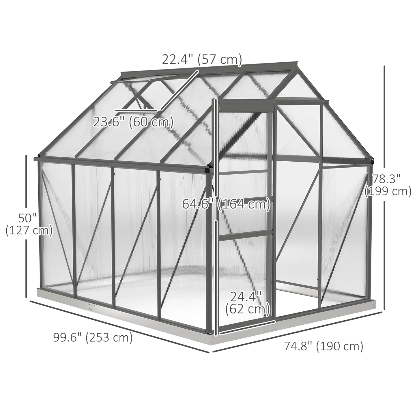 6' x 8' x 6.5' Polycarbonate Greenhouse, Walk-in, Adjustable Roof Vent, Charcoal Grey Walk In Greenhouses at Gallery Canada