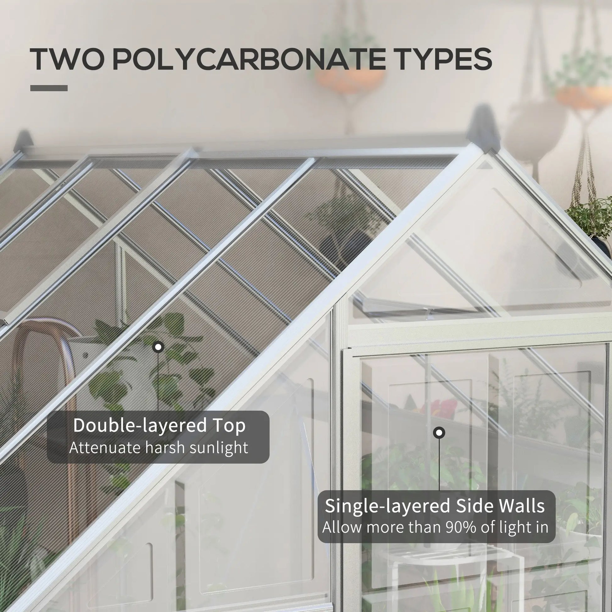 6' x 8' Walk-In Polycarbonate Greenhouse, Aluminium, 2 Panel Types, 5-Level Roof Vent Walk In Greenhouses at Gallery Canada