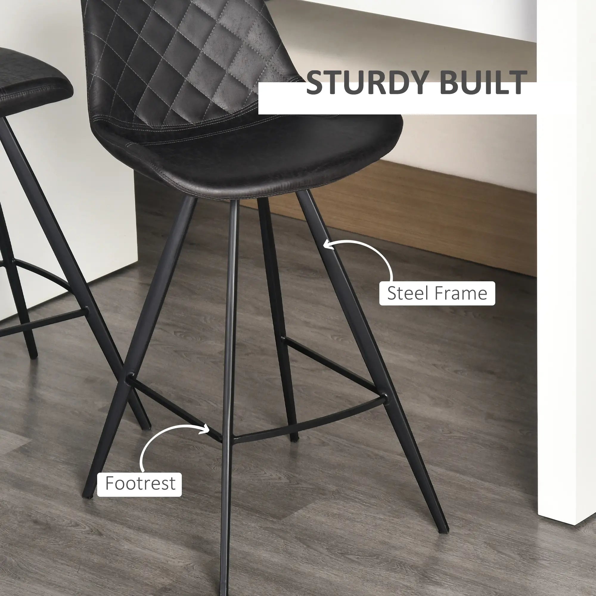 Set of 2 Microfiber Bar Stools, Kitchen Stools with Padded Seat, Black Bar Stools at Gallery Canada