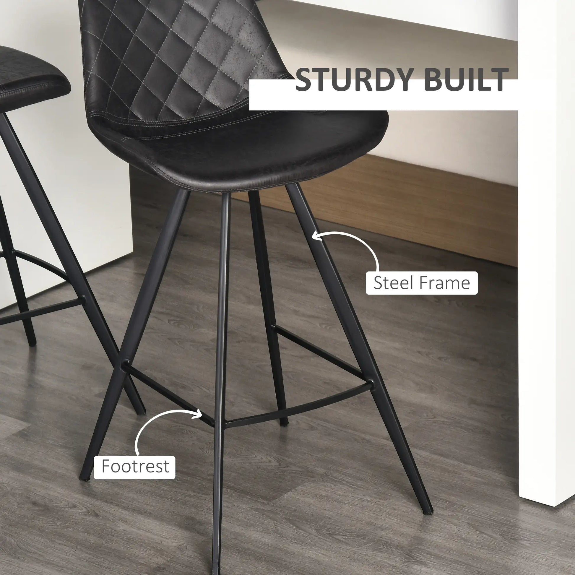 Set of 2 Microfiber Bar Stools, Kitchen Stools with Padded Seat, Black Bar Stools at Gallery Canada