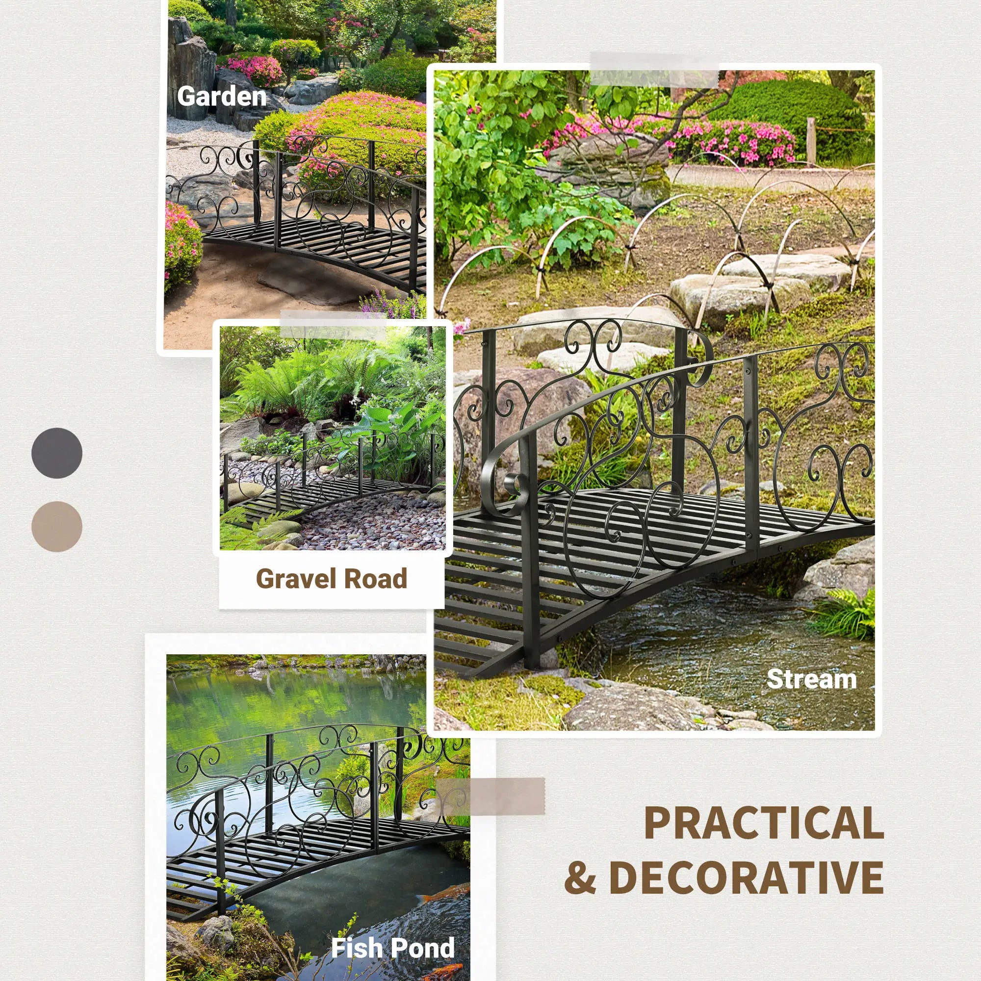 6FT Steel Garden Bridge, Safety Siderails, Arc Landscaping, Black Garden Bridges at Gallery Canada