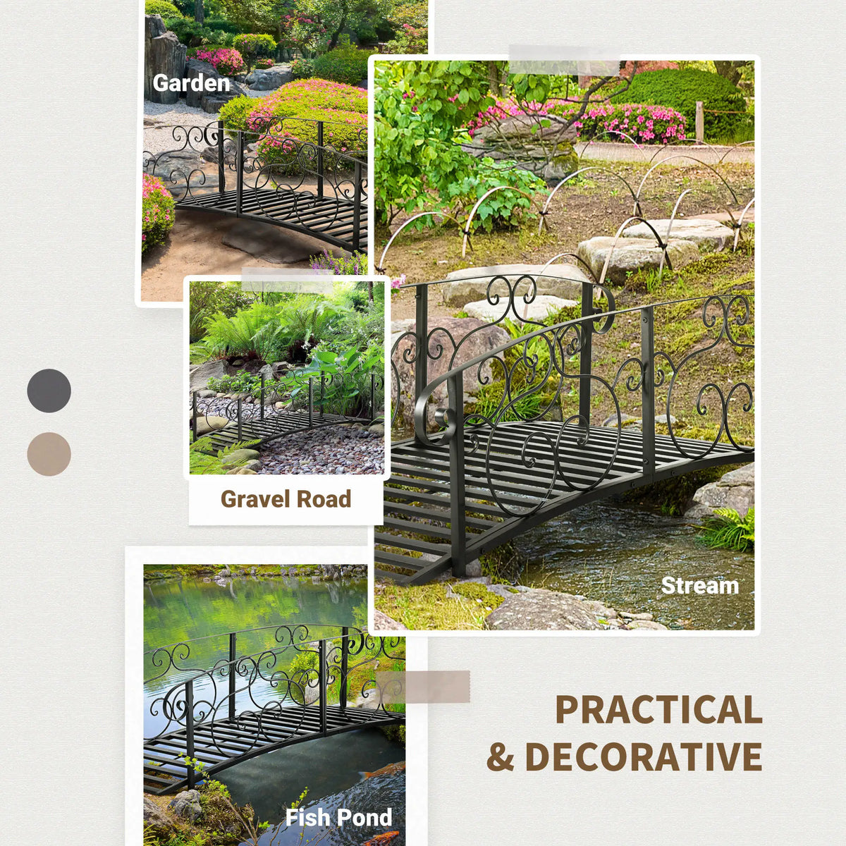 6FT Steel Garden Bridge, Safety Siderails, Arc Landscaping, Black Garden Bridges at Gallery Canada