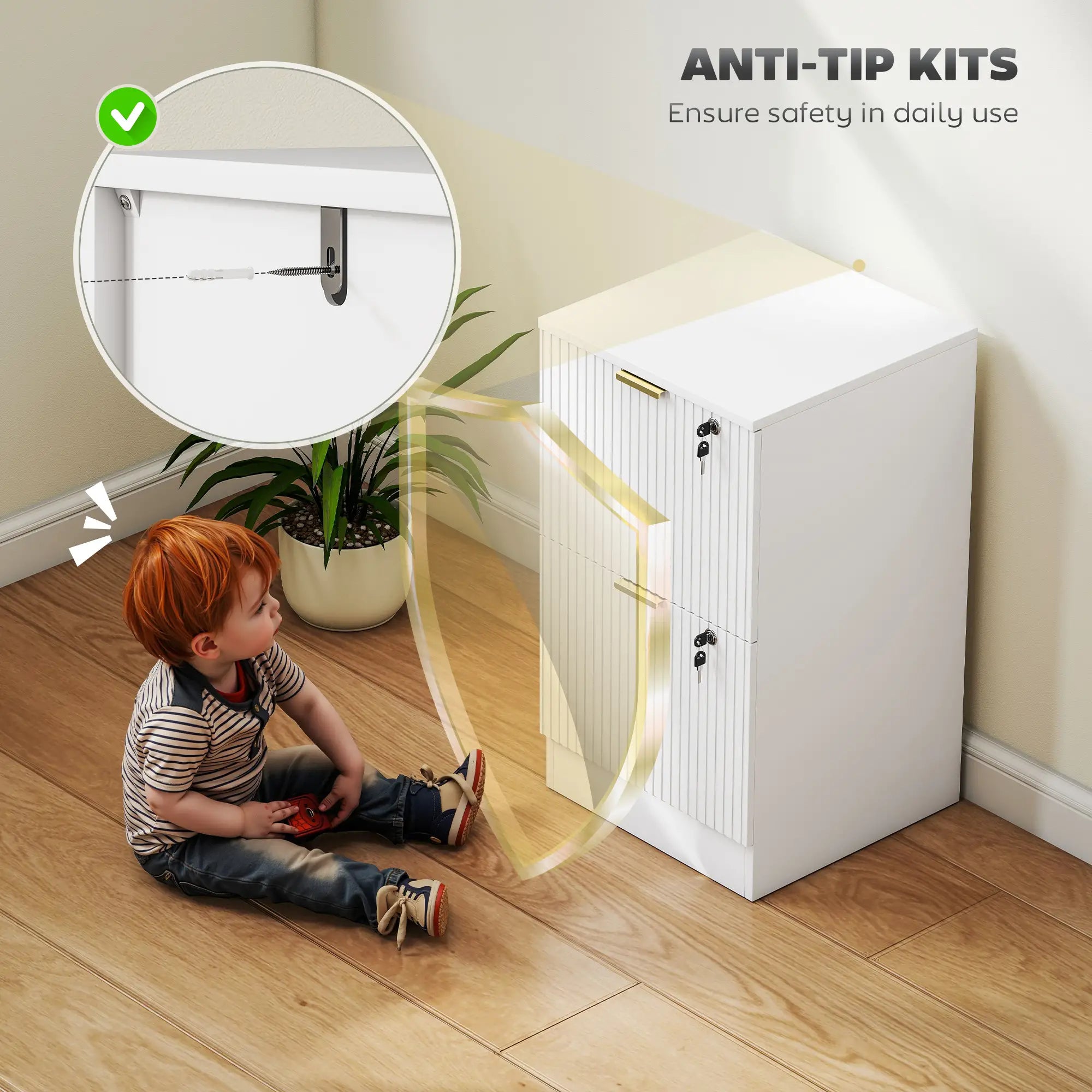 Lockable Filing Cabinet, 2 Fluted Drawers, Adjustable Hanging Rails, White Office Cabinets & Cupboards at Gallery Canada