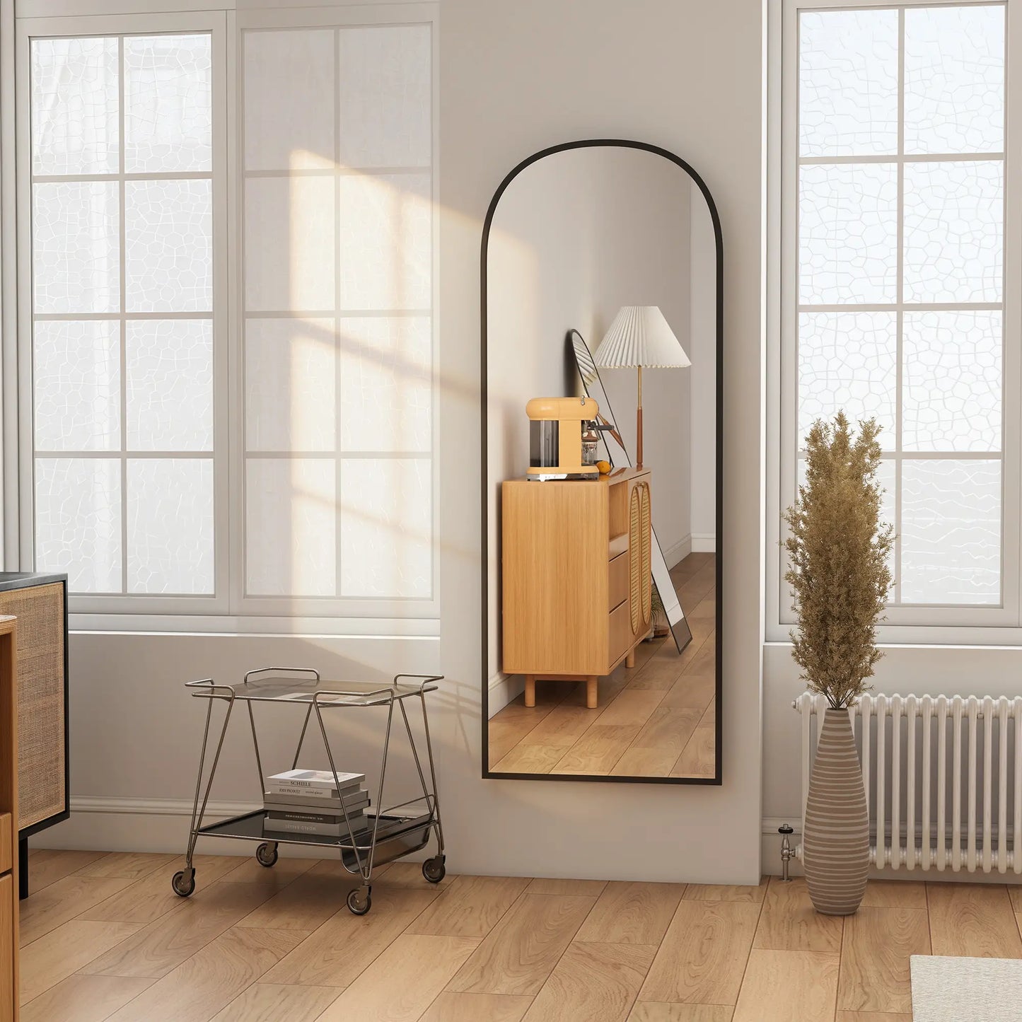 Arched Standing Mirror, 64" x 24", Full Length Mirror, Black