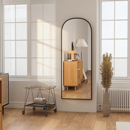 Arched Standing Mirror, 64" x 24", Full Length Mirror, Black