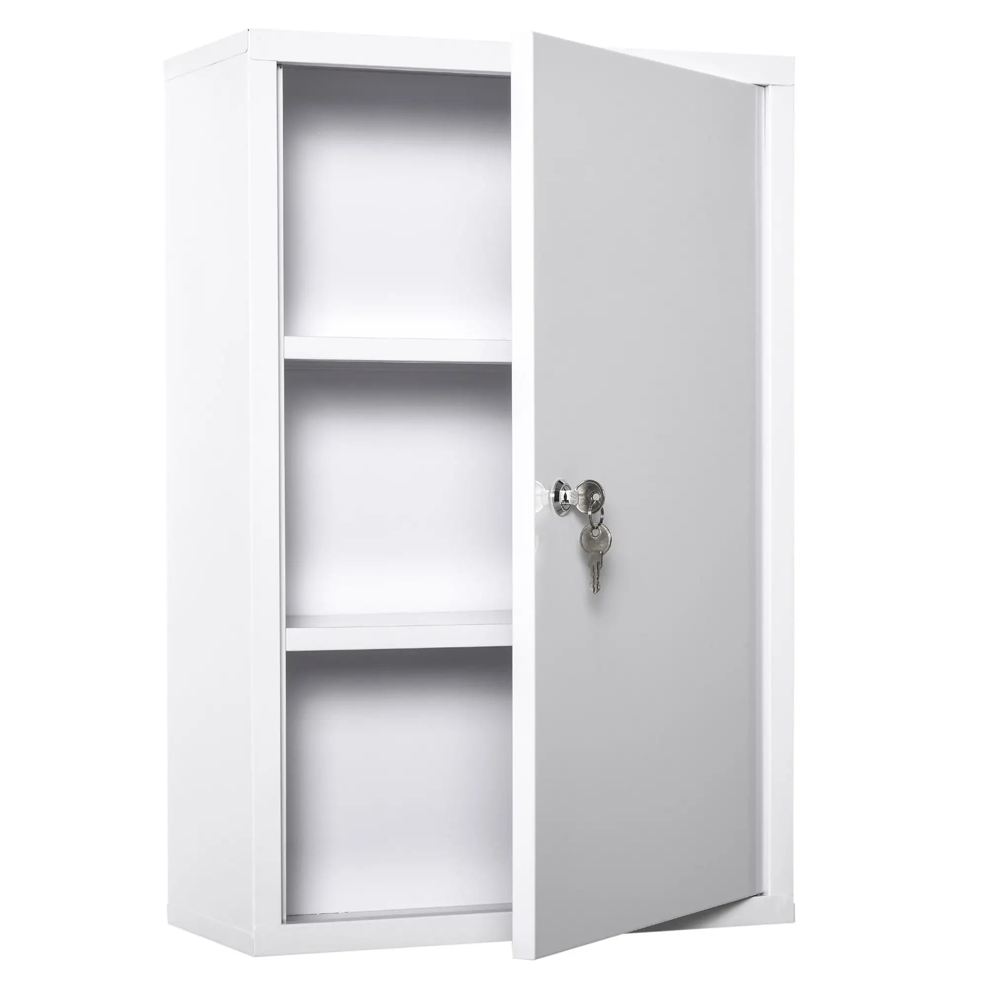 Wall Mount Medicine Cabinet, 3 Tier Steel, Lockable with 2 Keys, White Wall Mounted Cabinets White at Gallery Canada