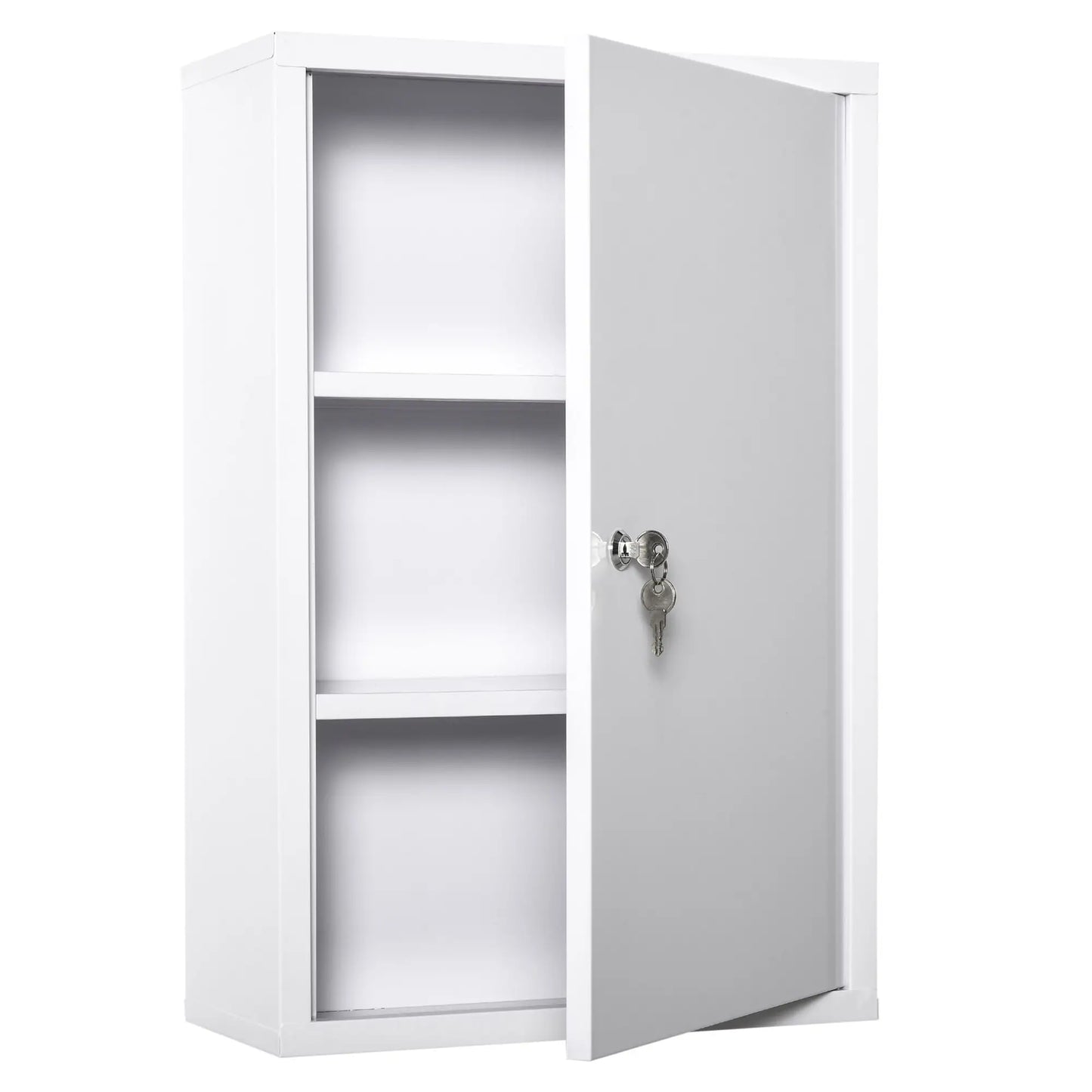 Wall Mount Medicine Cabinet, 3 Tier Steel, Lockable with 2 Keys, White Wall Mounted Cabinets White at Gallery Canada