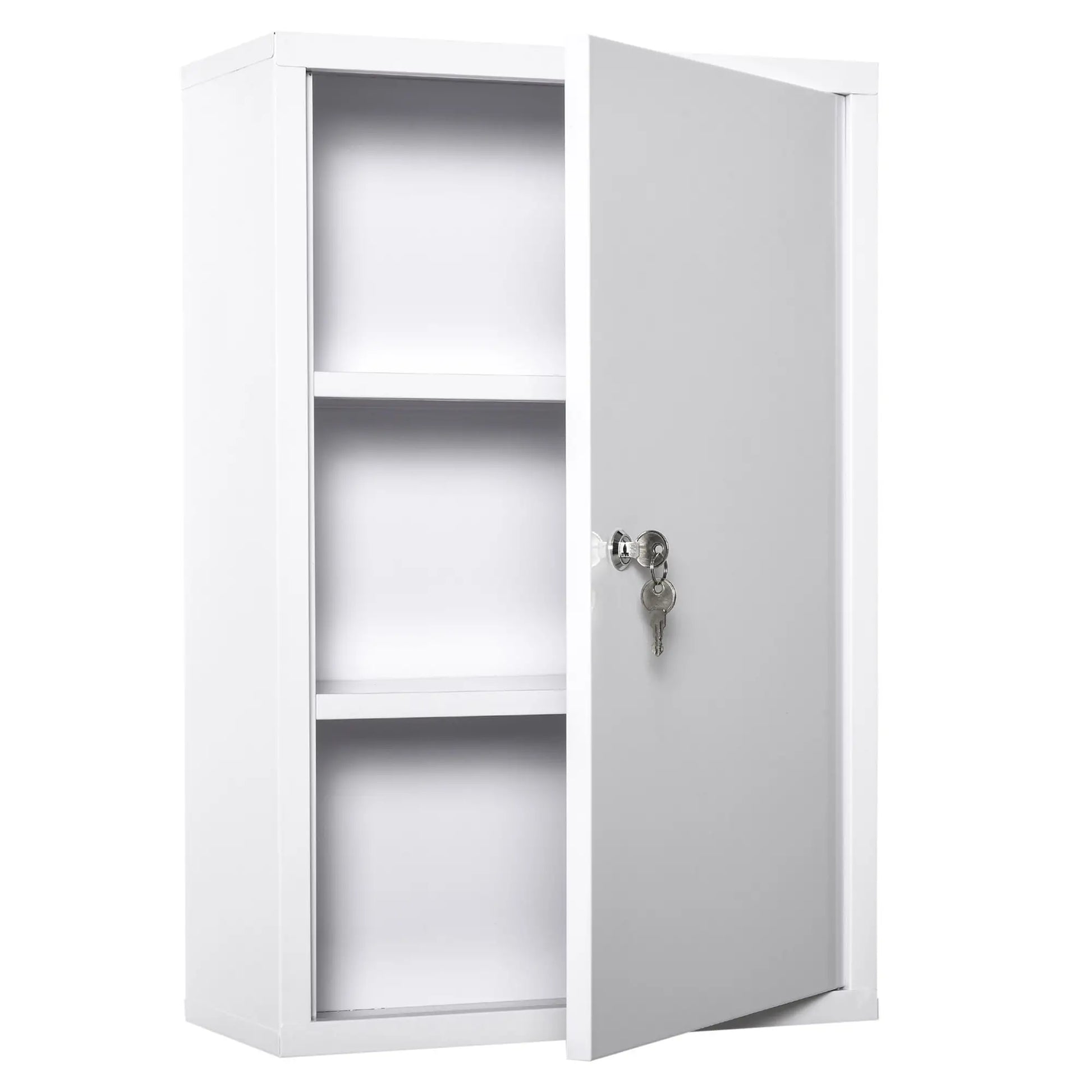 Wall Mount Medicine Cabinet, 3 Tier Steel, Lockable with 2 Keys, White Wall Mounted Cabinets White at Gallery Canada