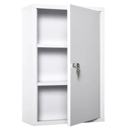 Wall Mount Medicine Cabinet, 3 Tier Steel, Lockable with 2 Keys, White Wall Mounted Cabinets White at Gallery Canada