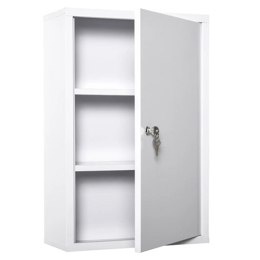 Wall Mount Medicine Cabinet, 3 Tier Steel, Lockable with 2 Keys, White Wall Mounted Cabinets White at Gallery Canada