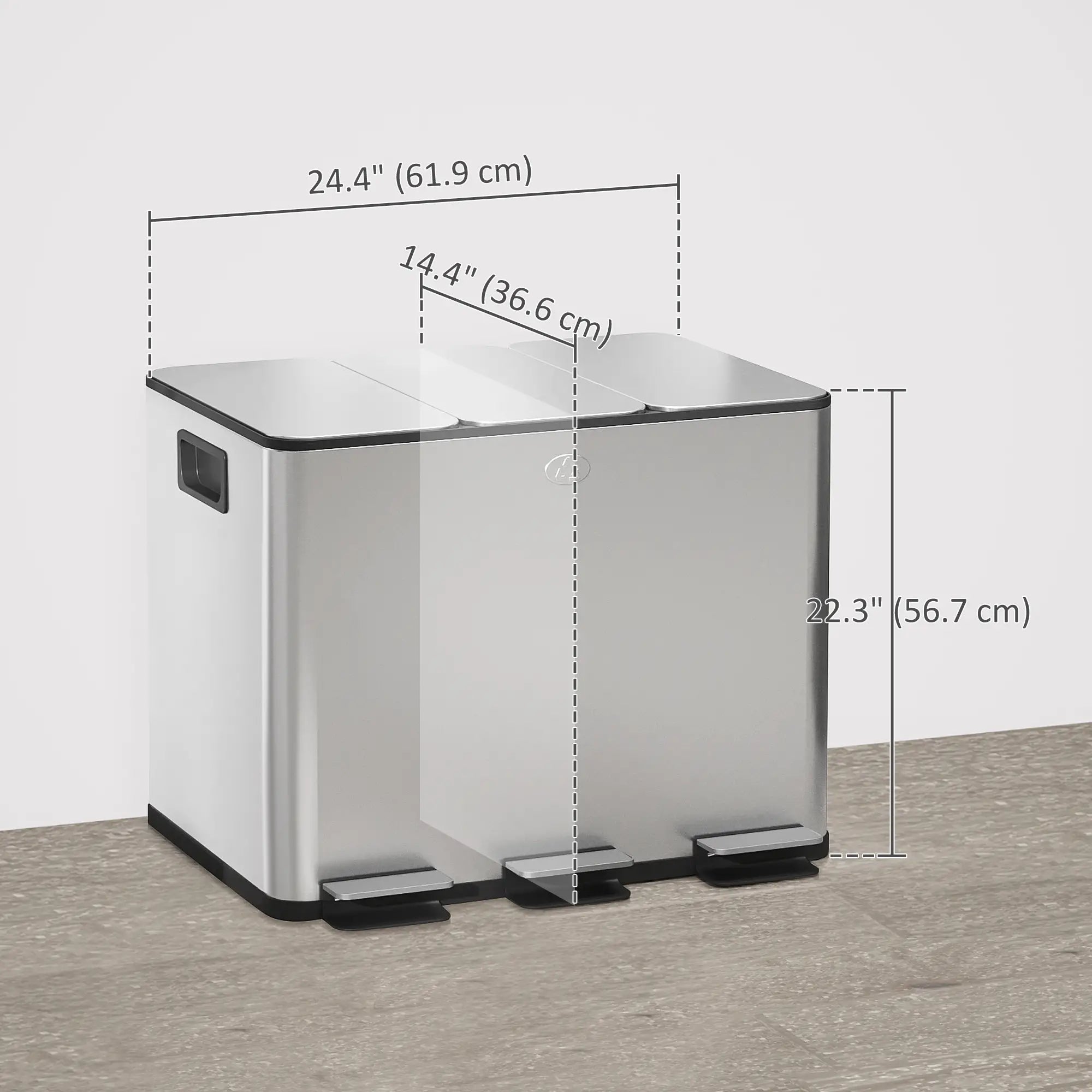 Triple Garbage Bin, Soft Close Trash Can, 3 x 20 Liter, Silver Household Supplies at Gallery Canada
