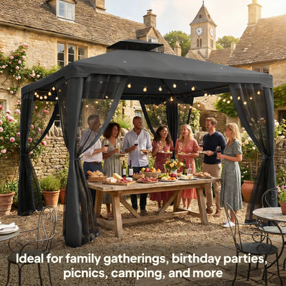 9.6' x 9.6' Gazebo, Steel Frame With Mosquito Netting, Dark Grey Gazebos at Gallery Canada
