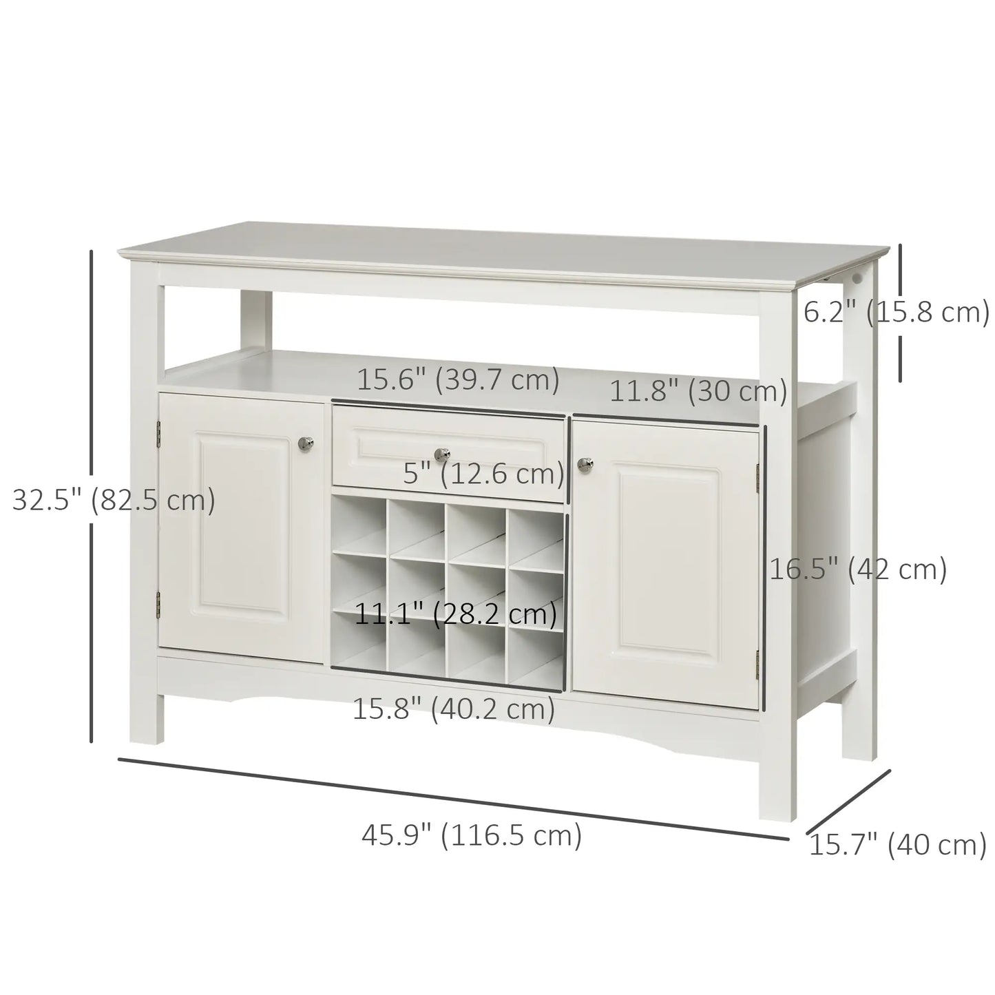 Modern Kitchen Buffet Cabinet, Drawer, 12-Bottle Wine Rack, White Bar Cabinets at Gallery Canada