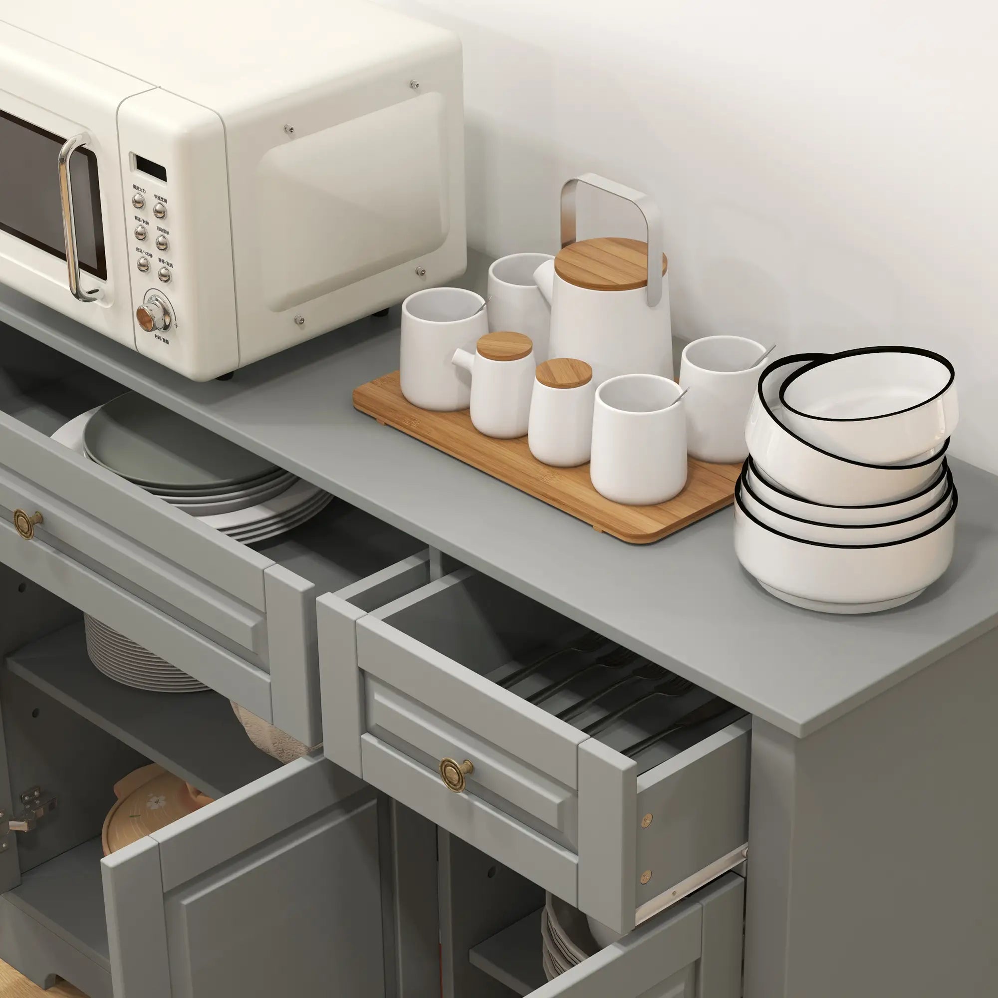 Modern Sideboard Cabinet, 2 Drawers, Adjustable Shelves, Dining Room, Grey Bar Cabinets at Gallery Canada