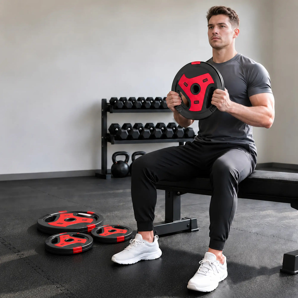 4-Piece 66 lbs Weight Plates Set, Sand-Filled with Handles, 1" Hole, Black, Black