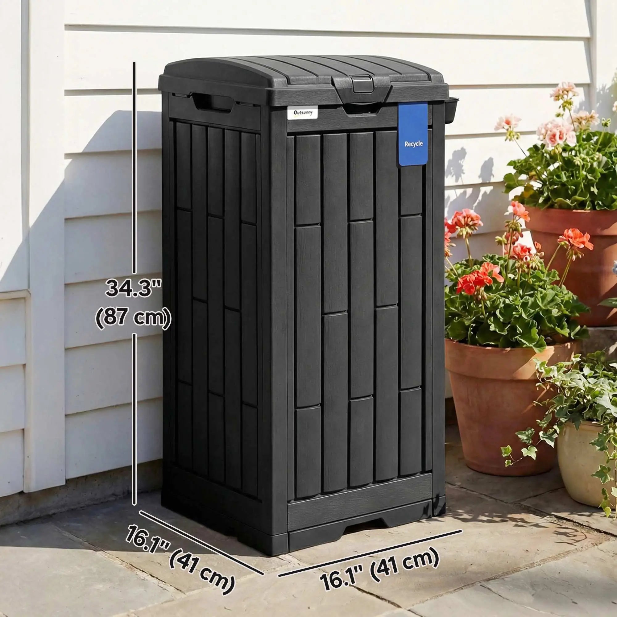 29 Gallon Outdoor Garbage Bin, Dual Lid, Ashtray Drip Tray, Black Garden Accessories at Gallery Canada