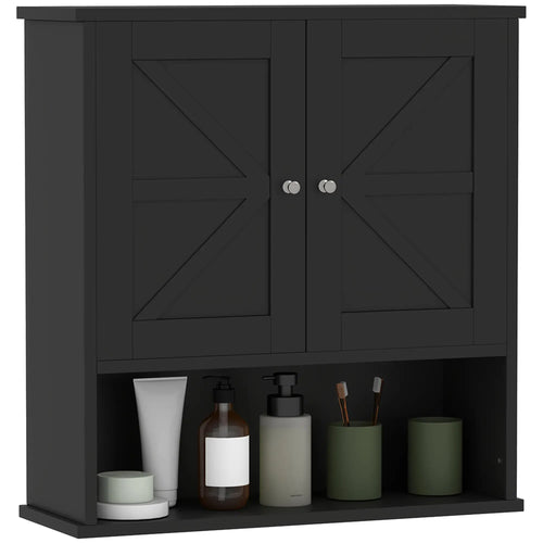 Farmhouse Bathroom Medicine Cabinet, Barn Doors, Adjustable Shelf, Black
