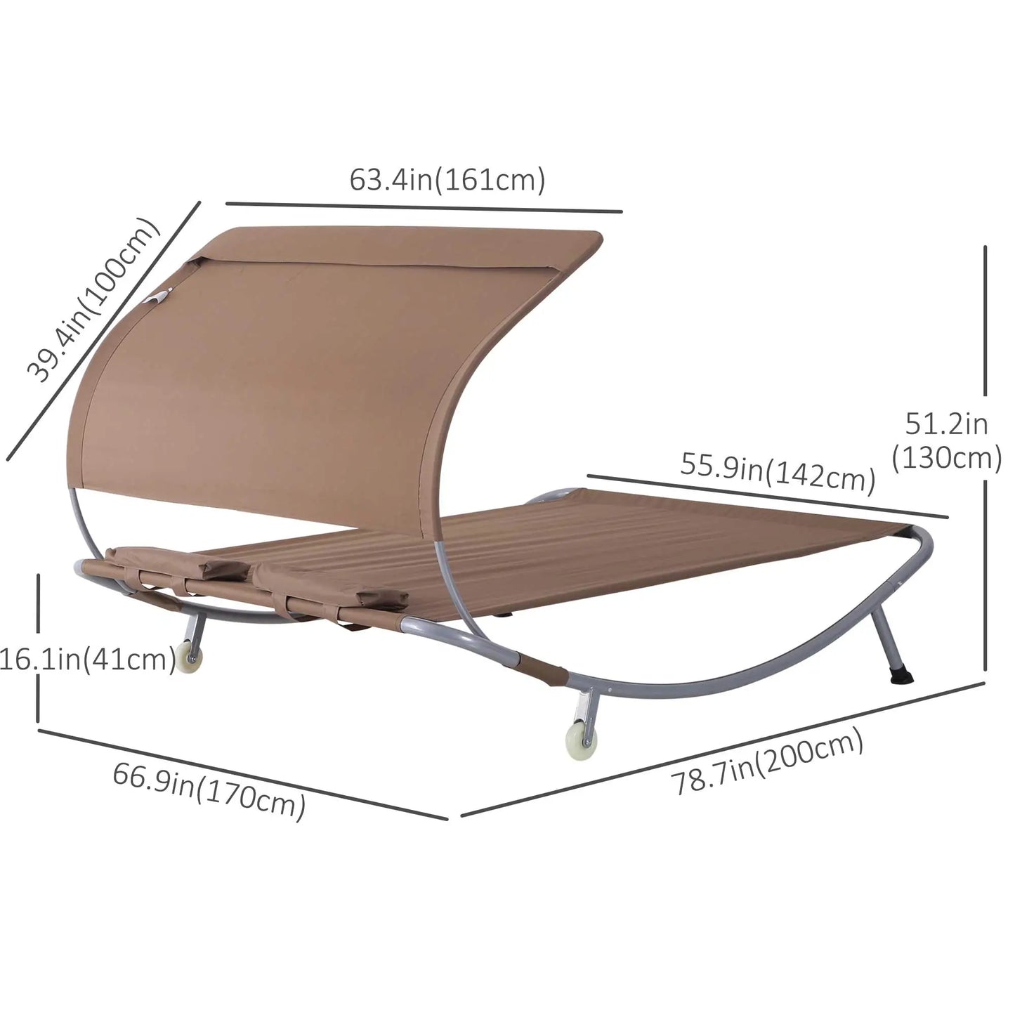 79" Outdoor Lounge Chair with Canopy, Double Chaise Lounger, Brown Lounger Chairs at Gallery Canada