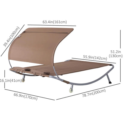 79" Outdoor Lounge Chair with Canopy, Double Chaise Lounger, Brown Lounger Chairs at Gallery Canada