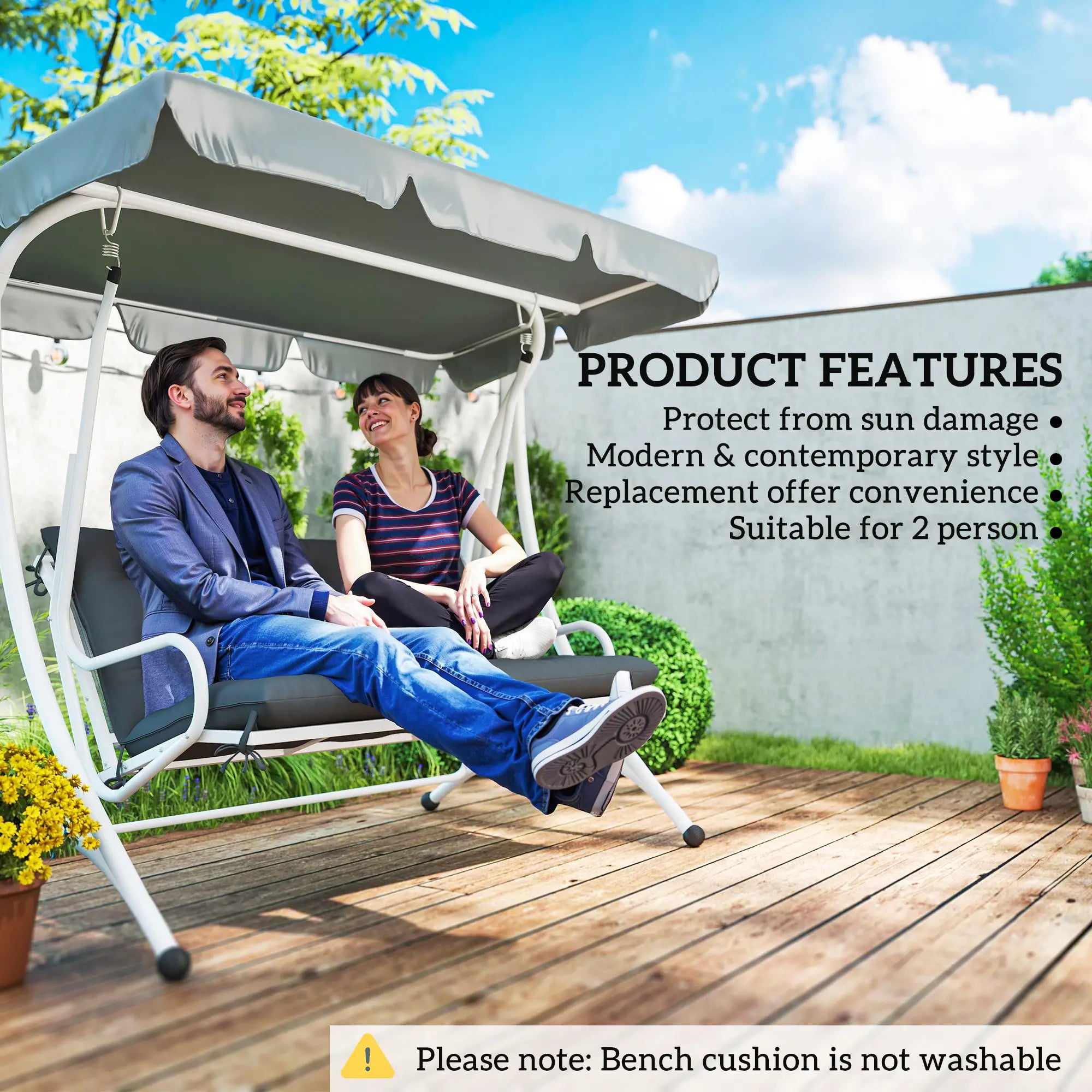 2 Seater Garden Bench Cushion, Thick Outdoor Non-Slip, 47
