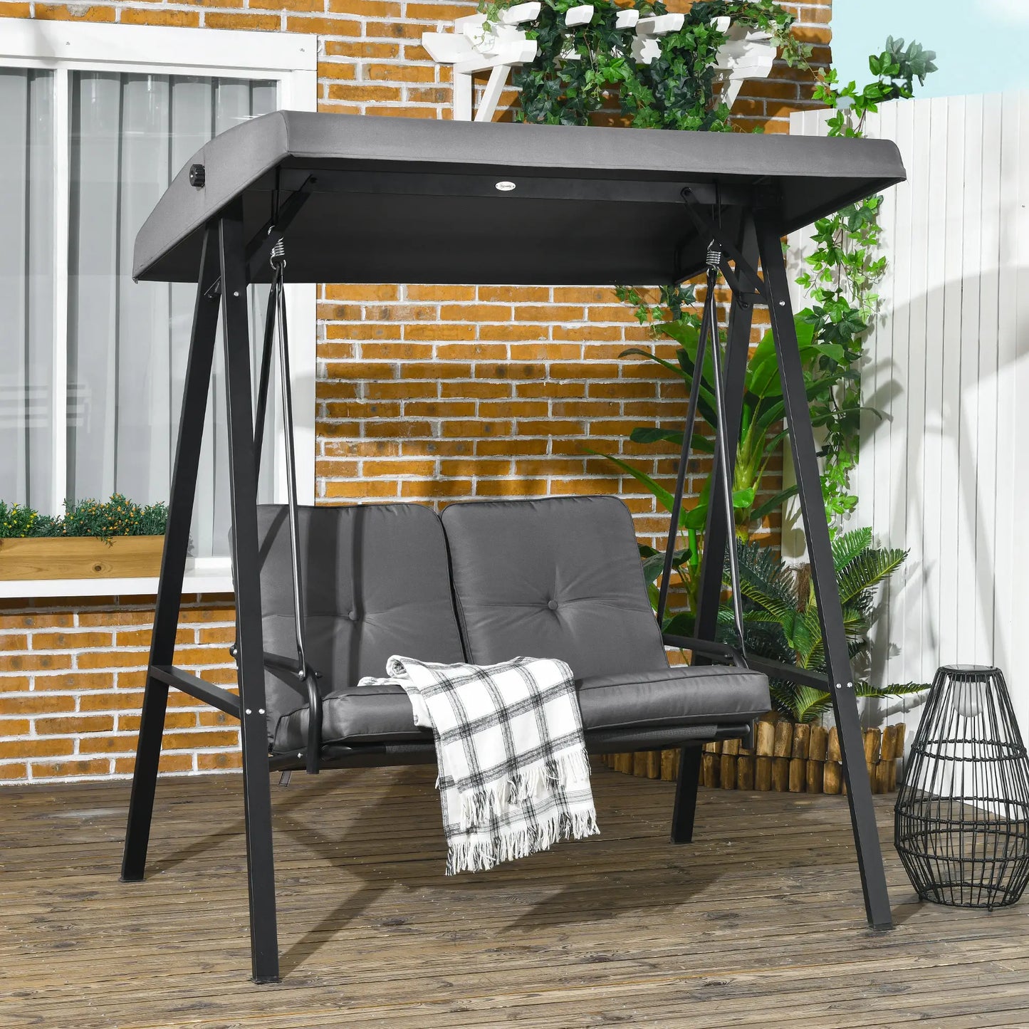 2-Seater Outdoor Swing with Canopy, Patio Chair, Dark Grey Patio Swings with Stand at Gallery Canada