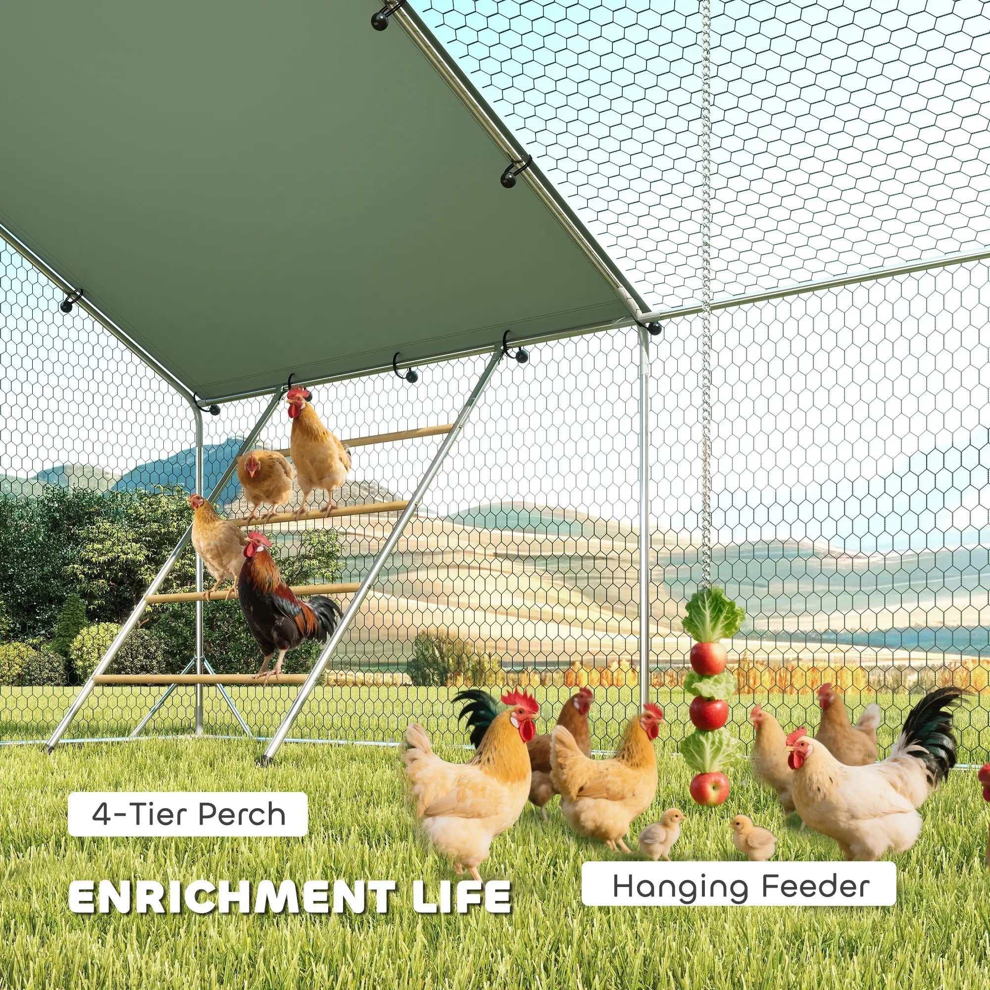 Large Metal Chicken Run With Waterproof Cover, Feeding Door, Perch Chicken Coops at Gallery Canada