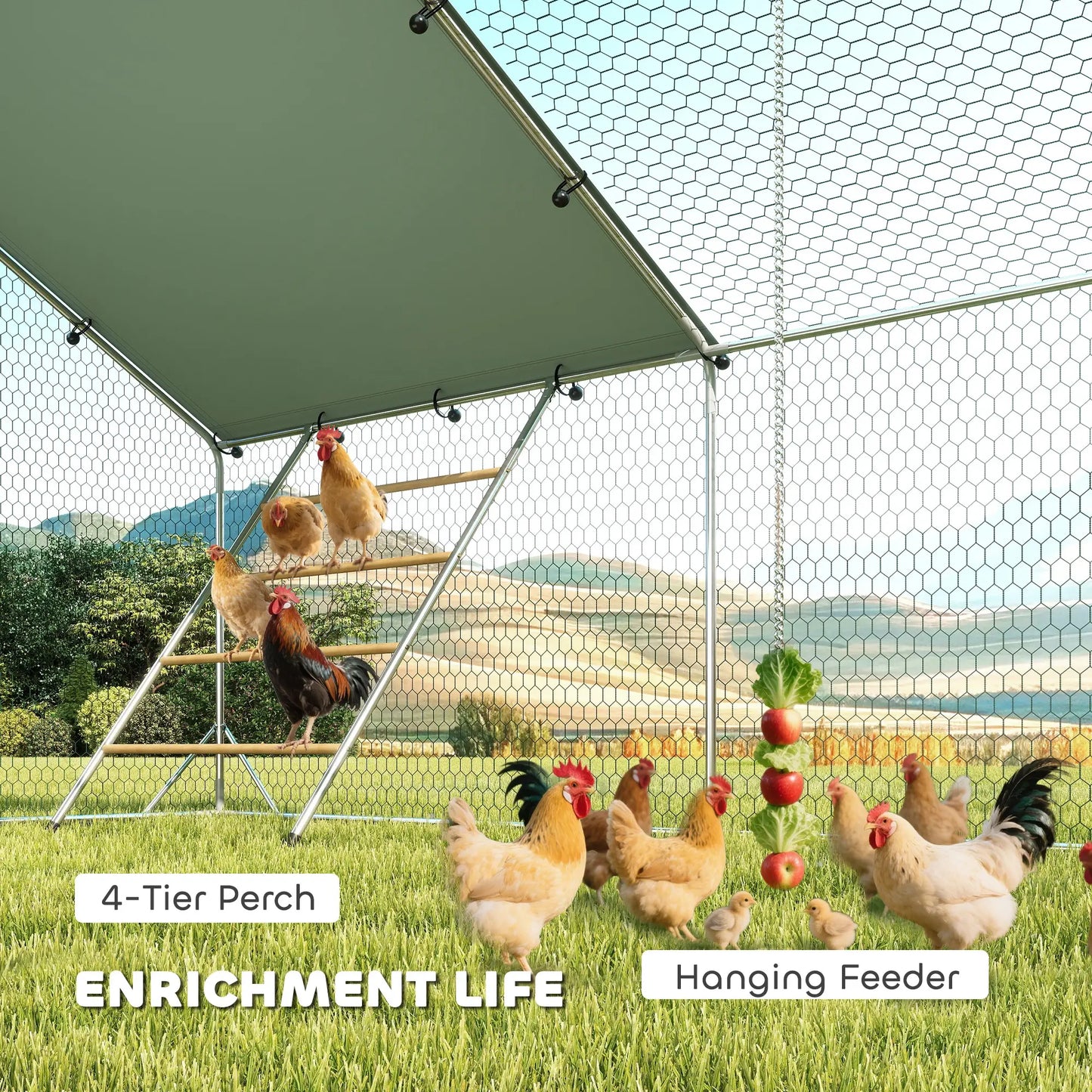 Large Metal Chicken Run With Waterproof Cover, Feeding Door, Perch Chicken Coops at Gallery Canada