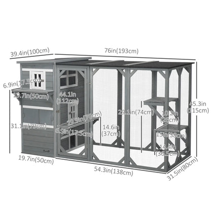 Wooden Cat Catio, 76"L Outdoor Cat House, Asphalt Roof, Light Grey Outdoor Cat Enclosures at Gallery Canada