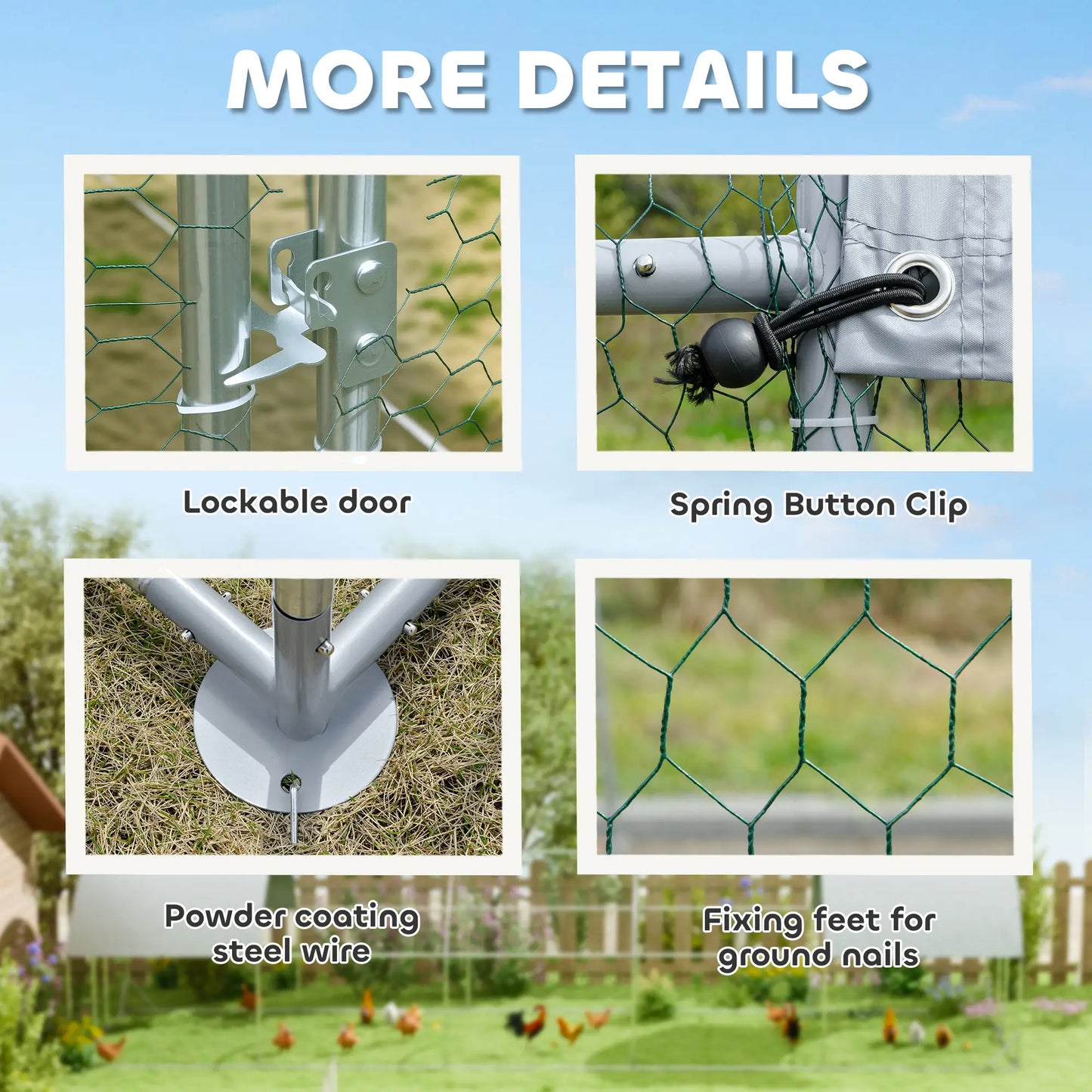 Galvanized Metal Chicken Coop Walk-in Enclosure, 9.2' × 31.2' × 6.4', Silver Chicken Coops at Gallery Canada