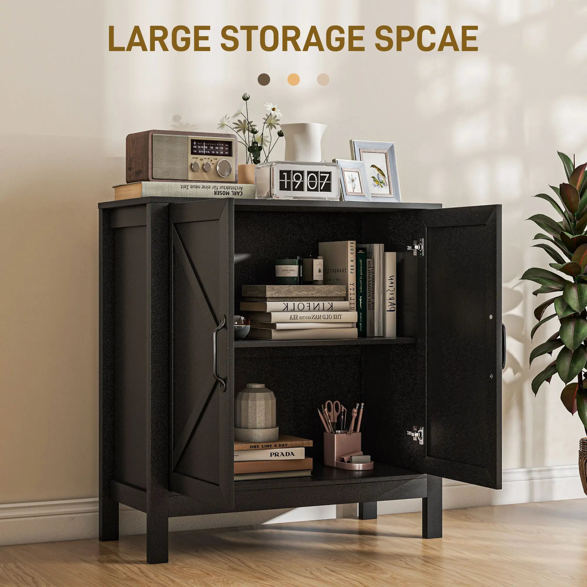 Sideboard Buffet, Kitchen Cabinet with Barn Door, Adjustable Shelves, Black Oak, Black Bar Cabinets at Gallery Canada