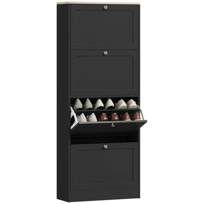 Shoe Storage Cabinet with 4 Flip Drawers, Adjustable Shelves, 18-24 Pairs, Black Shoe Storage Cabinets & Racks at Gallery Canada