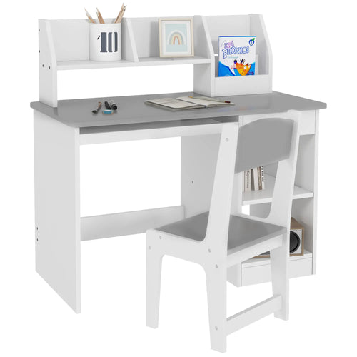 Kids Desk and Chair Set, Study Table for 5-8 Year Old, Grey