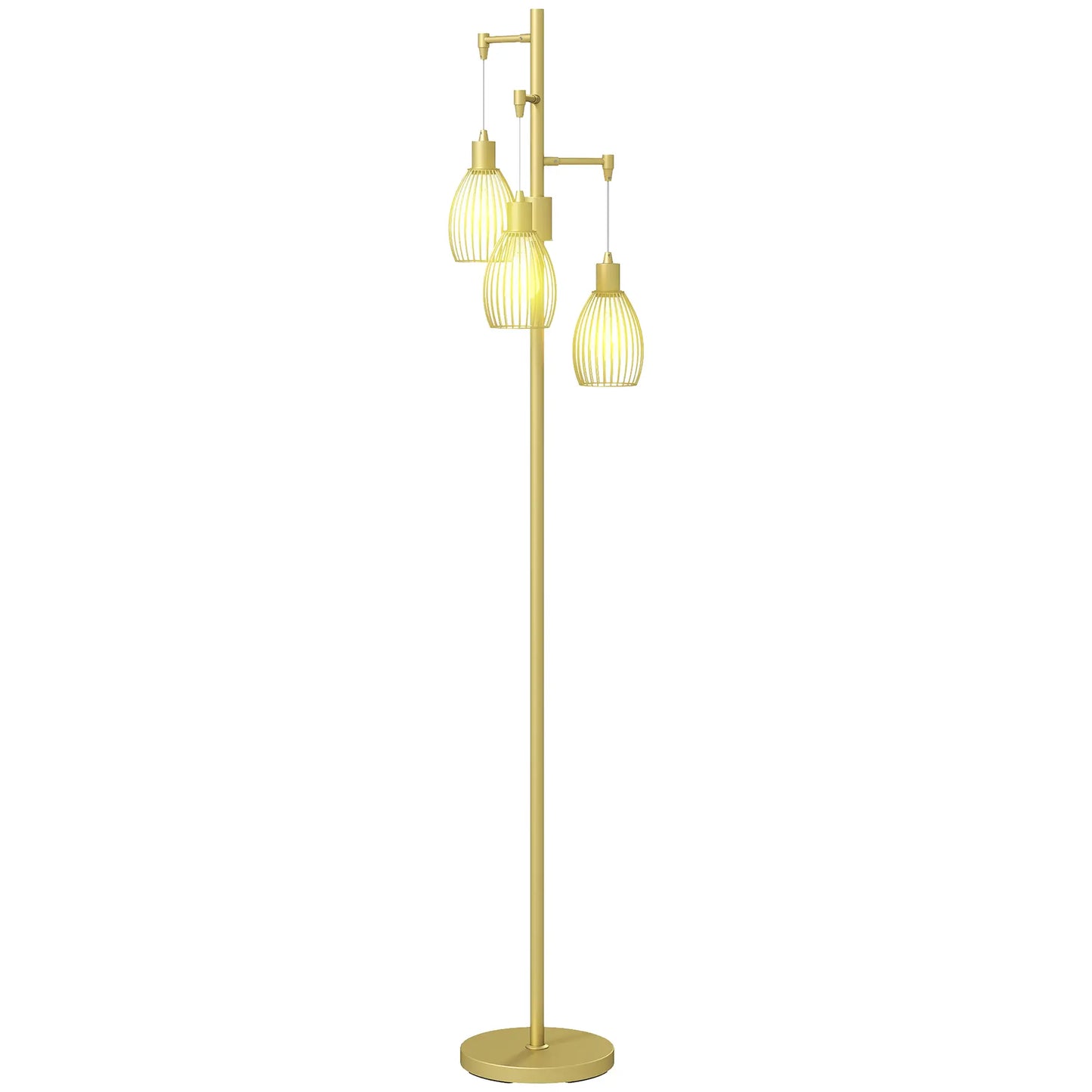 Industrial Floor Lamp, 3 Hanging Wire Lampshades, Dimmable, Gold Floor Lamps & Ceiling Fan Lights Gold at Gallery Canada