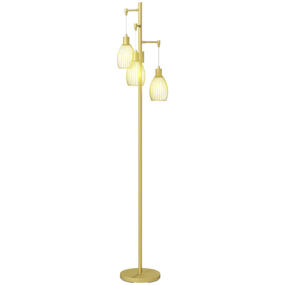 Industrial Floor Lamp, 3 Hanging Wire Lampshades, Dimmable, Gold Floor Lamps & Ceiling Fan Lights Gold at Gallery Canada