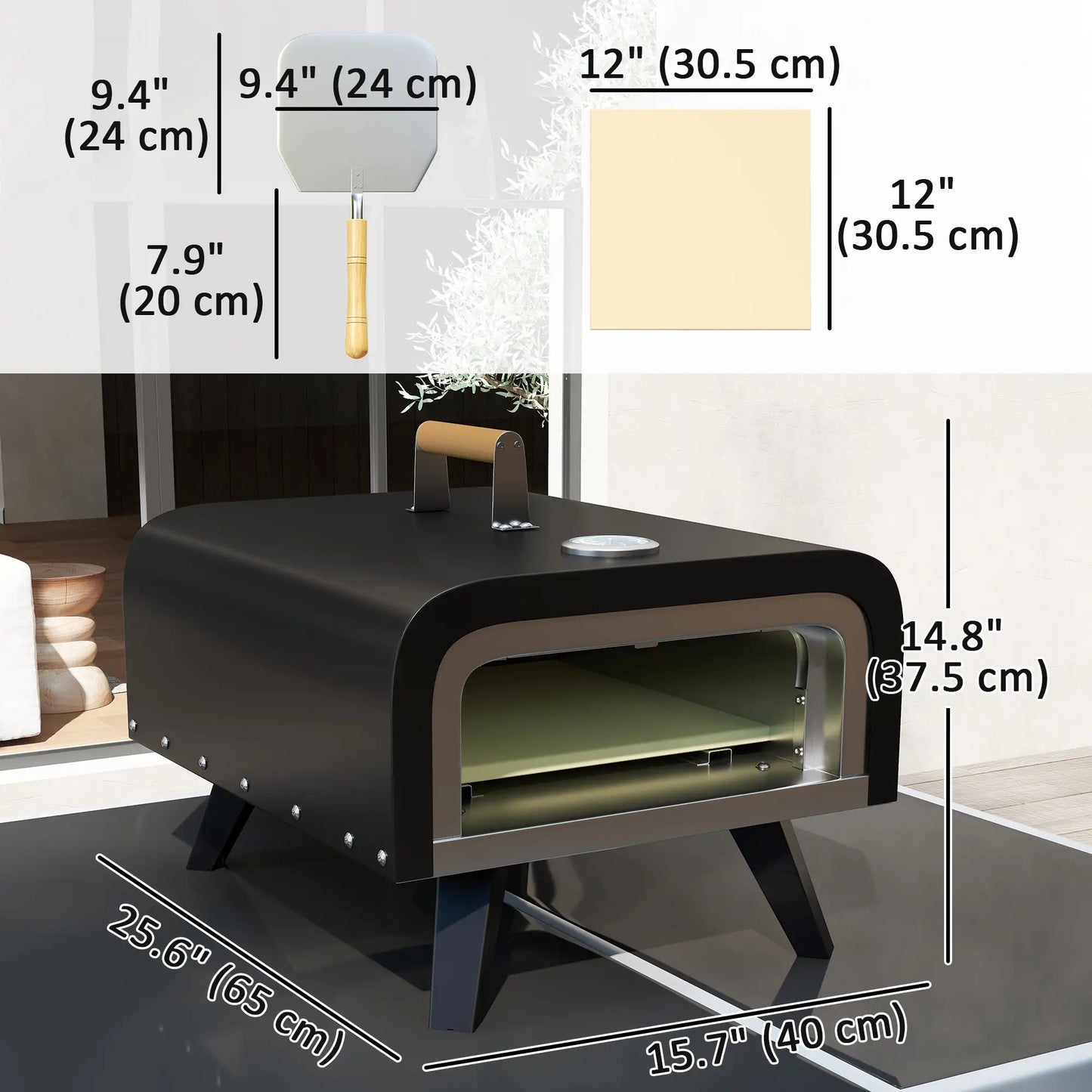 Portable Gas Pizza Oven, 12" Stone, Thermometer, Foldable Legs, Black Propane Gas Grills at Gallery Canada