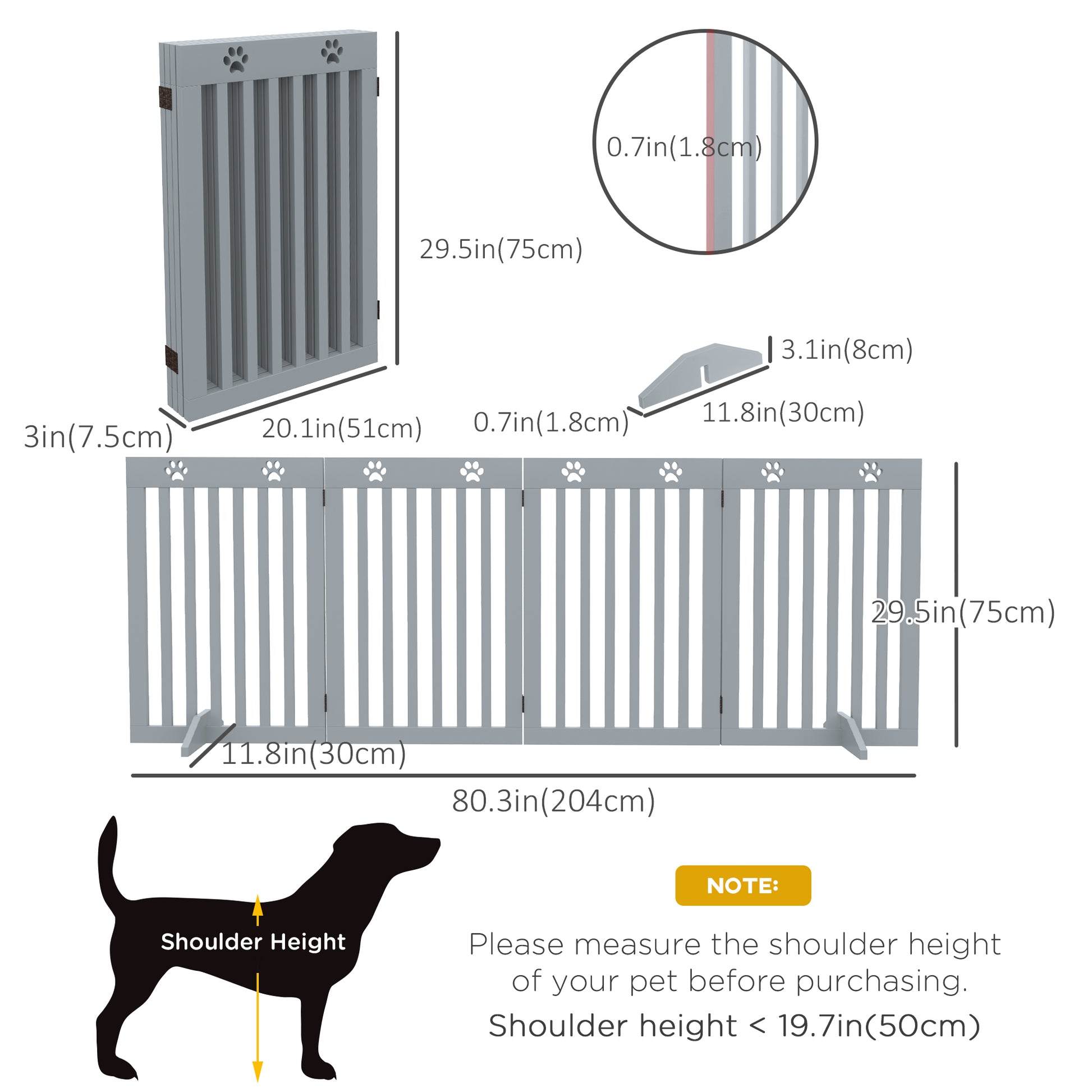 80" Extra Wide Freestanding Pet Gate with Support Feet, Light Grey at Gallery Canada