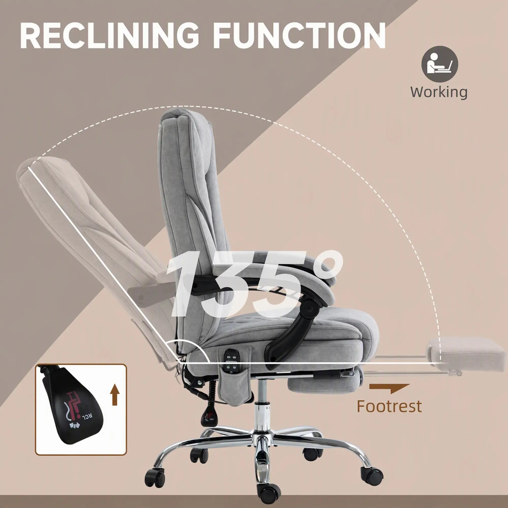 Massage Office Chair, Reclining Computer Chair, Adjustable Height, Footrest, Grey Massage Chairs at Gallery Canada