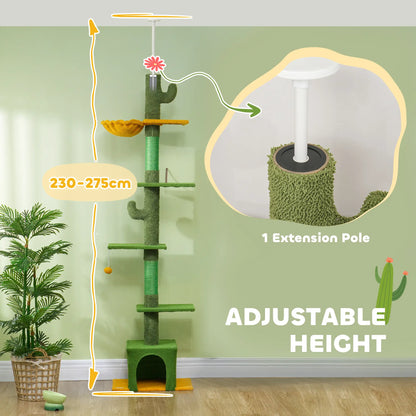 Adjustable Cat Tree Tower, 90.5"-108", Scratching Posts, Hammock, Green Floor to Ceiling Cat Trees at Gallery Canada