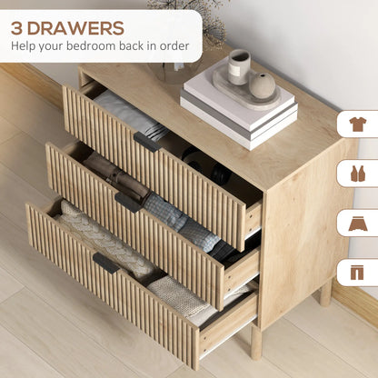 3 Drawer Dresser, Fluted Panels, Solid Wood Legs, Oak Storage Cabinets at Gallery Canada