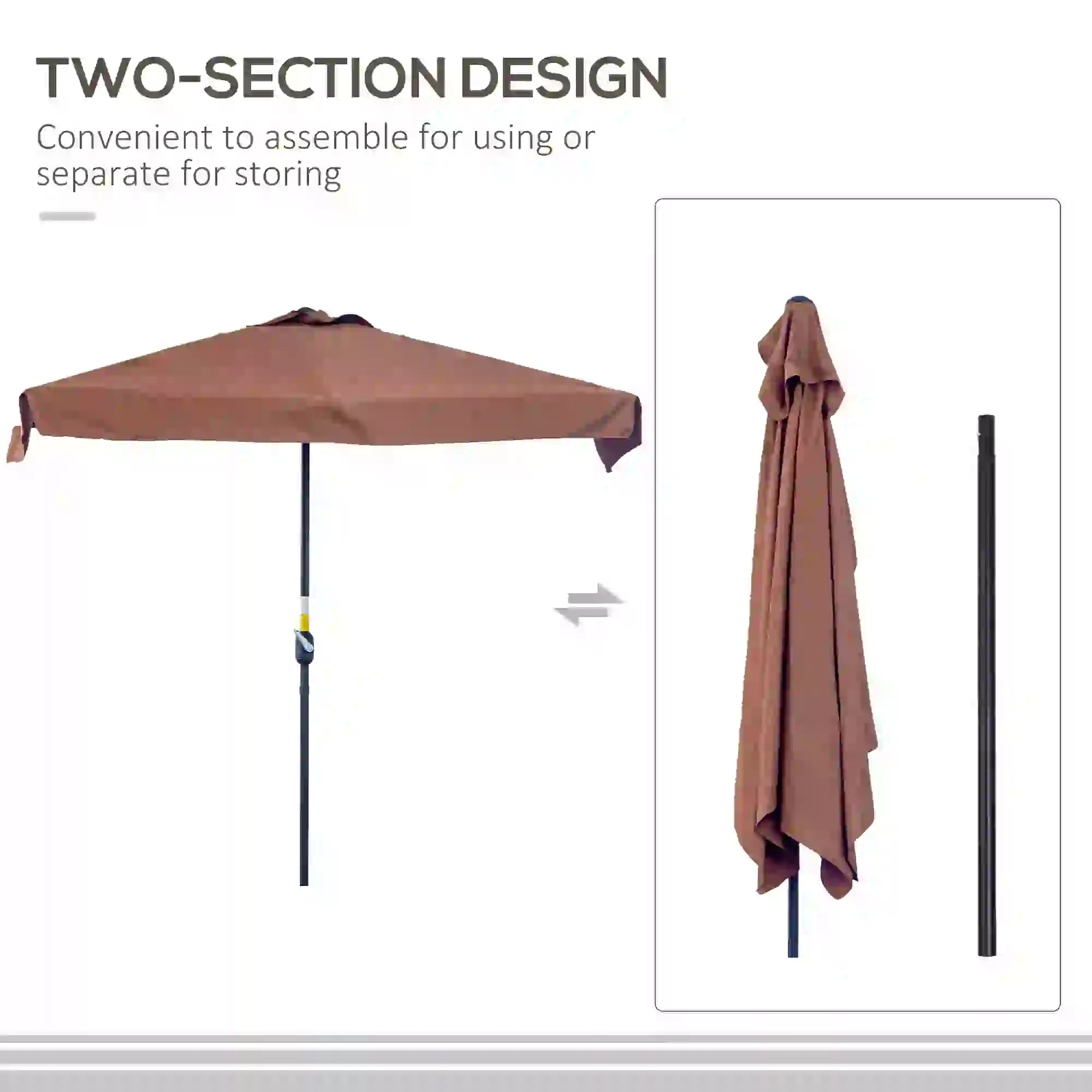 7.5ft Half Umbrella, Crank Handle, Top Vent, Coffee Sun Umbrellas at Gallery Canada