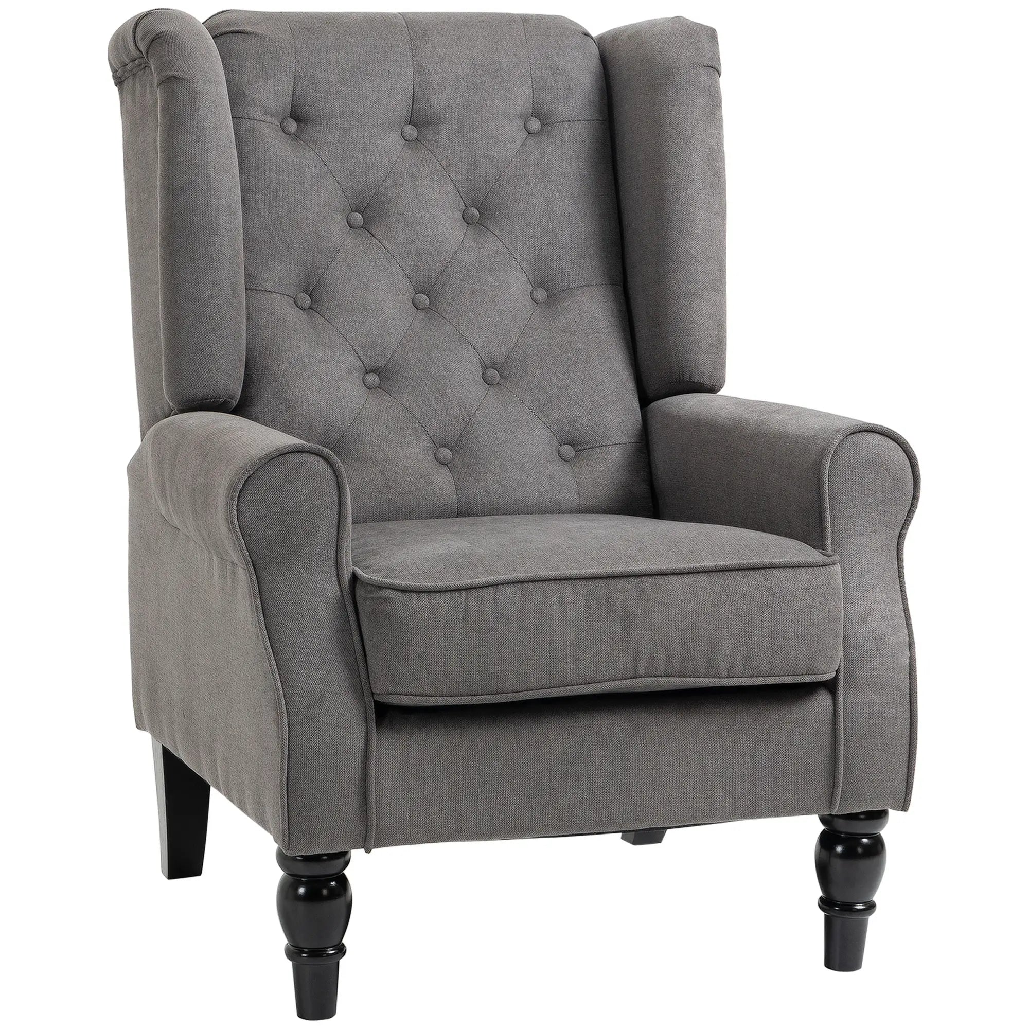 Fabric Accent Chair, Button Tufted, Wood Legs, Thick Padding, Charcoal Grey Accent Chairs at Gallery Canada