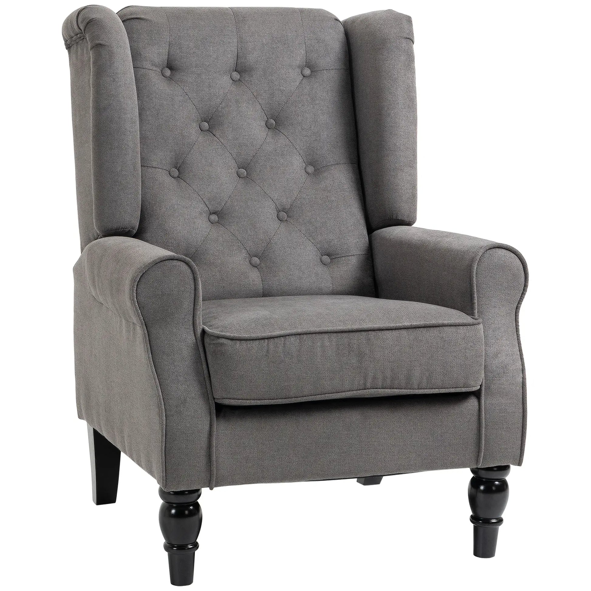 Fabric Accent Chair, Button Tufted, Wood Legs, Thick Padding, Charcoal Grey Accent Chairs at Gallery Canada