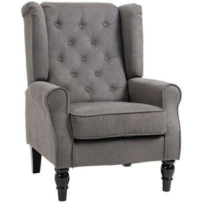 Fabric Accent Chair, Button Tufted, Wood Legs, Thick Padding, Charcoal Grey Accent Chairs at Gallery Canada