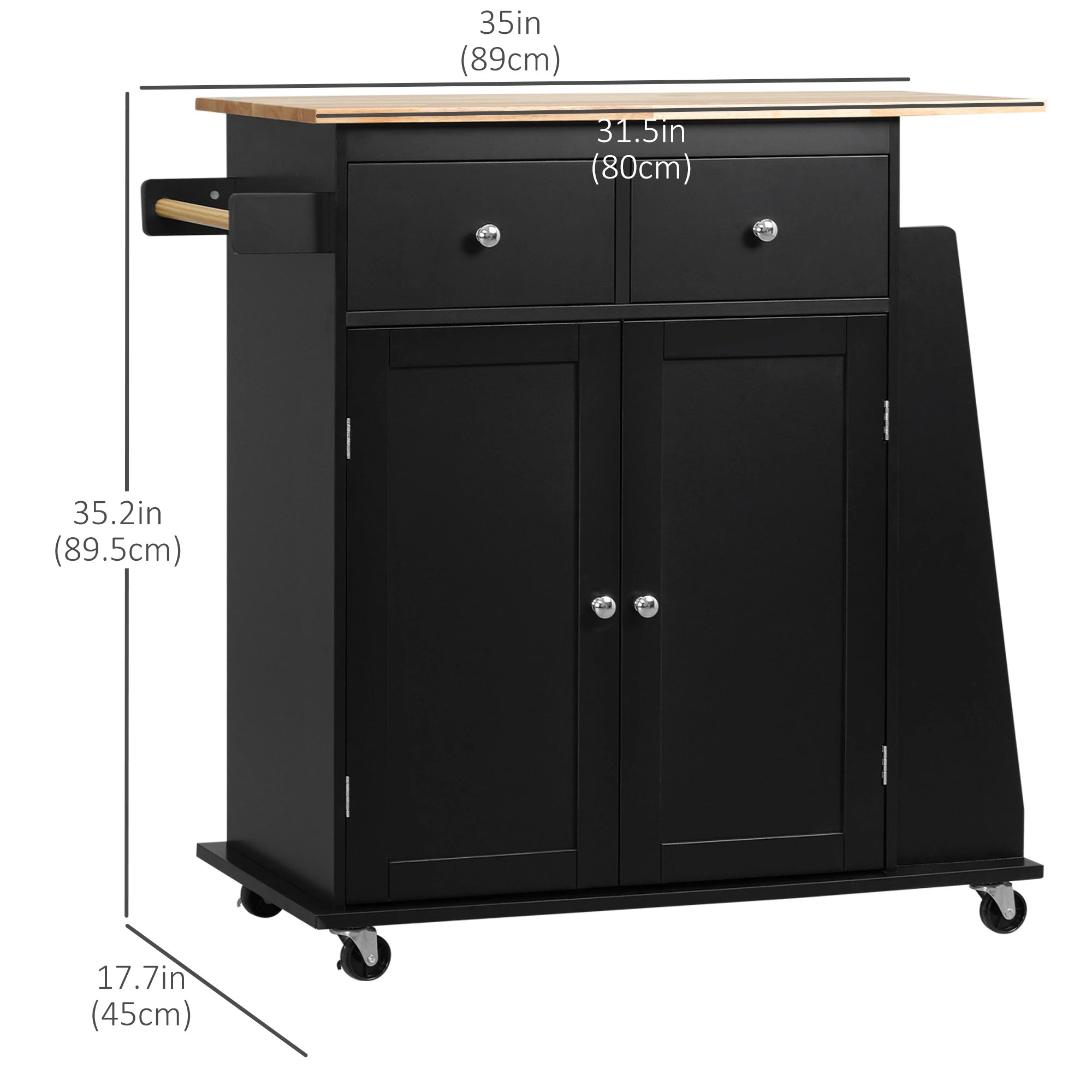 Rolling Kitchen Island Cart, Rubber Wood Top, 3-Tier Spice Rack, Black Kitchen Islands & Kitchen Carts at Gallery Canada