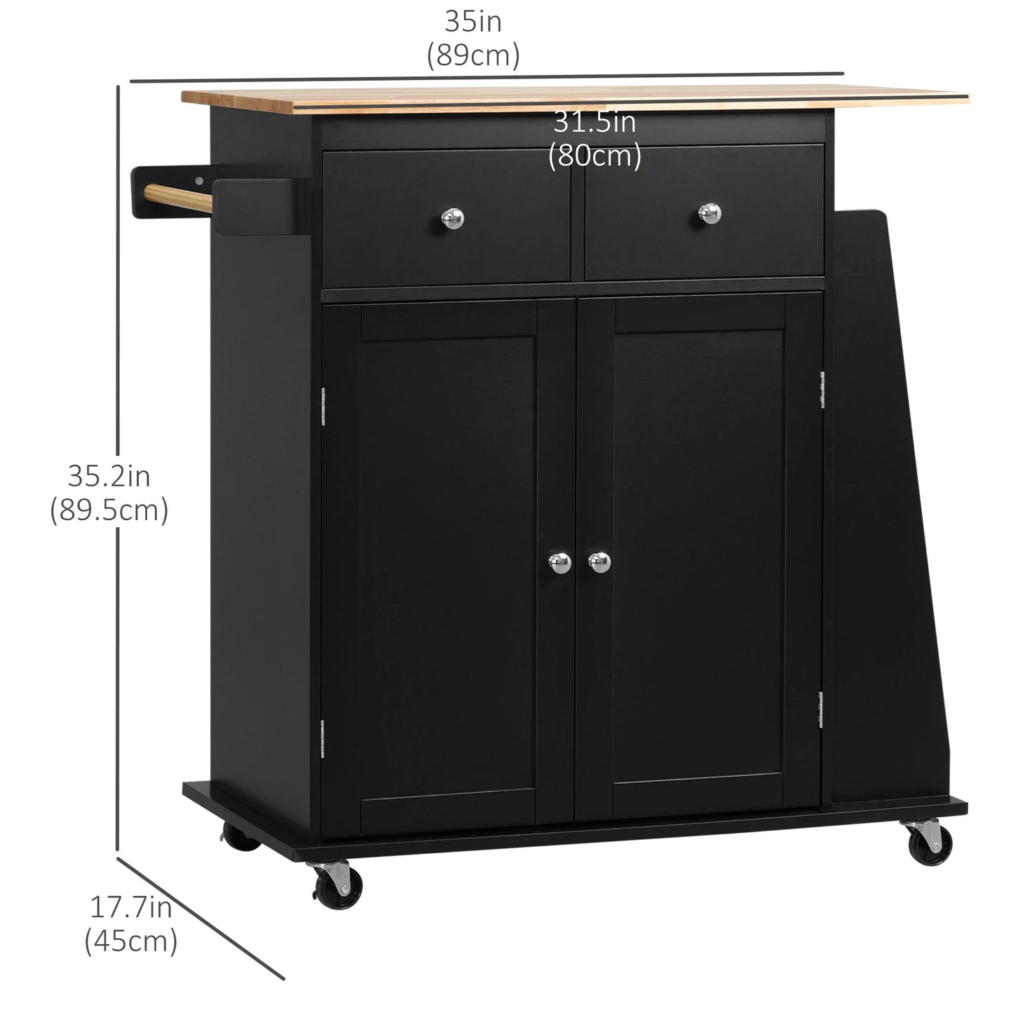 Rolling Kitchen Island Cart, Rubber Wood Top, 3-Tier Spice Rack, Black Kitchen Islands & Kitchen Carts at Gallery Canada