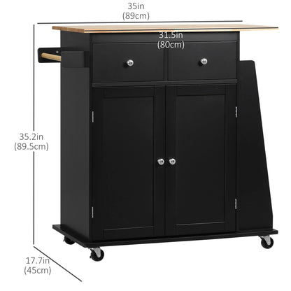 Rolling Kitchen Island Cart, Rubber Wood Top, 3-Tier Spice Rack, Black Kitchen Islands & Kitchen Carts at Gallery Canada